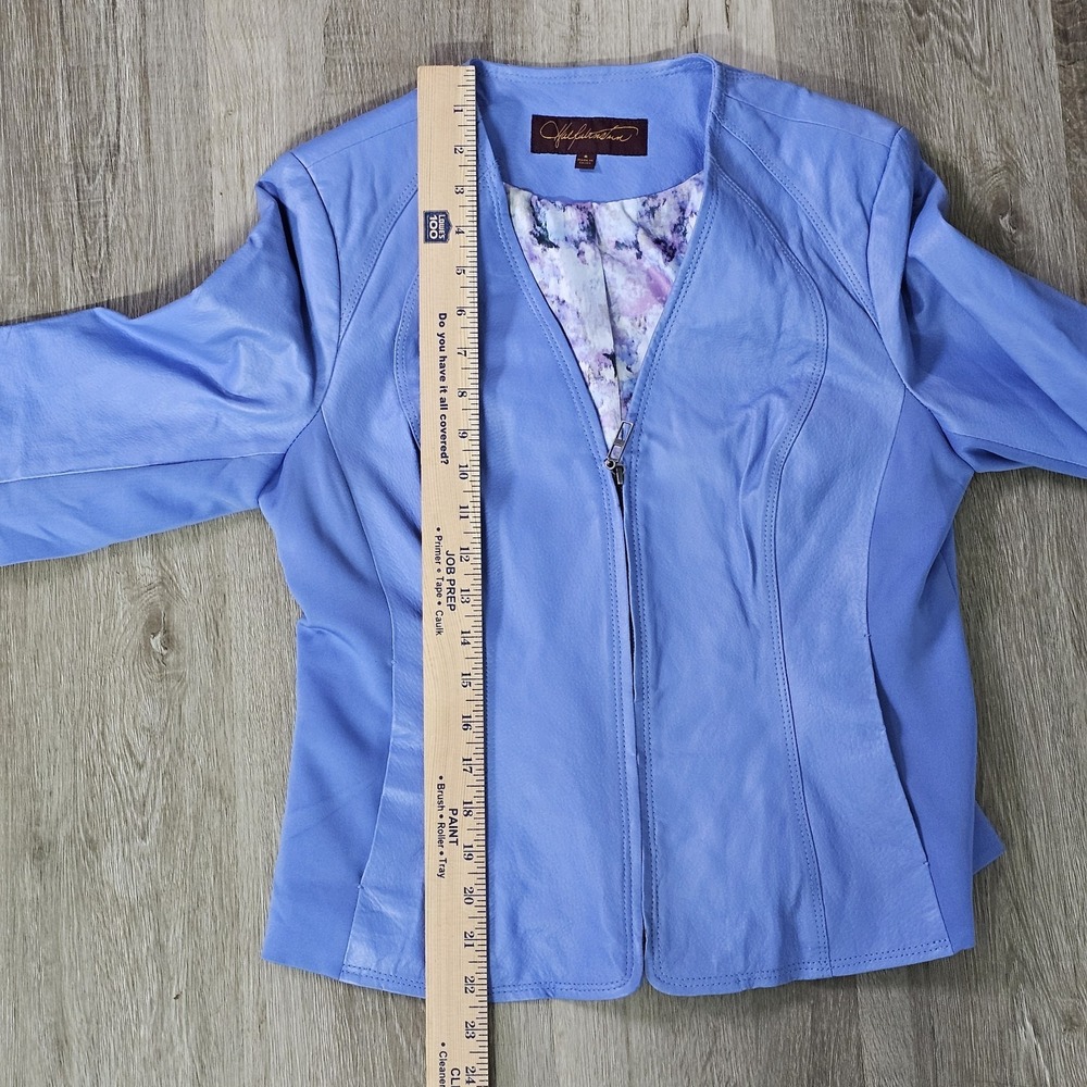 Hal Rubenstein Leather And Fabric Paneled Ladies Jacket Blue Size 6 - Picture 10 of 12